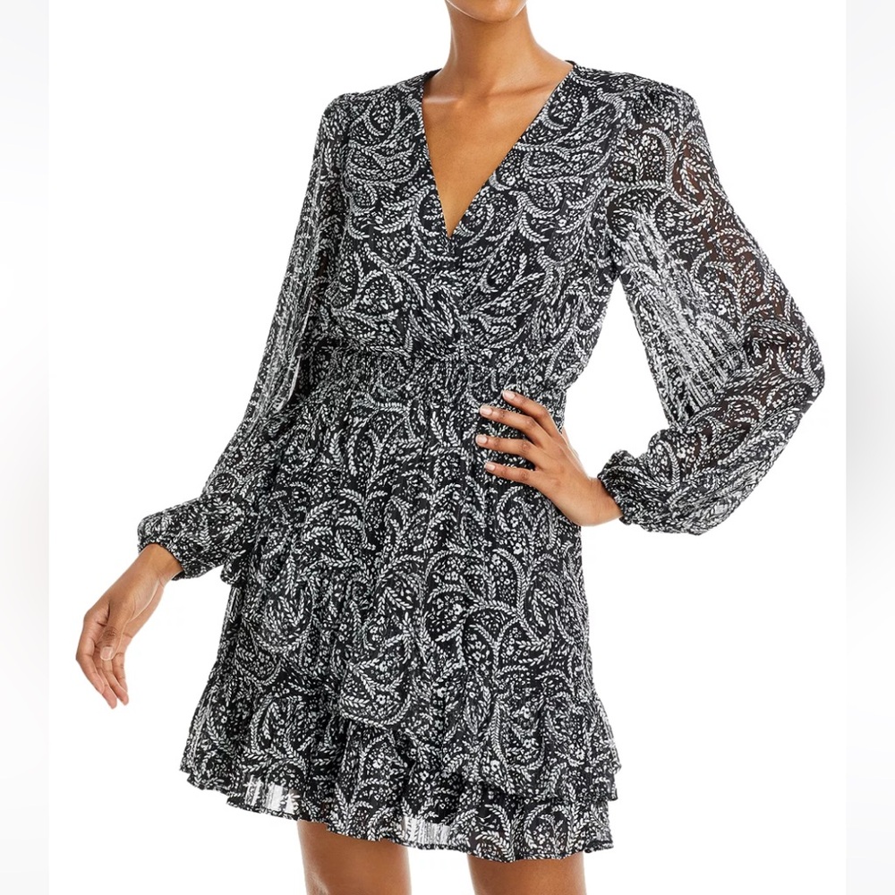 Bloomingdale’s Aqua Floral Ruffled Mini Dress. XS. Perfect like new!